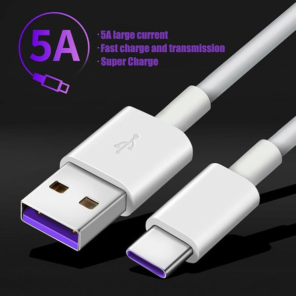 LAIERERT 5A USB Type C Cable For Samsung S20 S9 S8 Xiaomi Huawei P30 Pro Fast Charge Mobile Phone Charging Wire White Cable