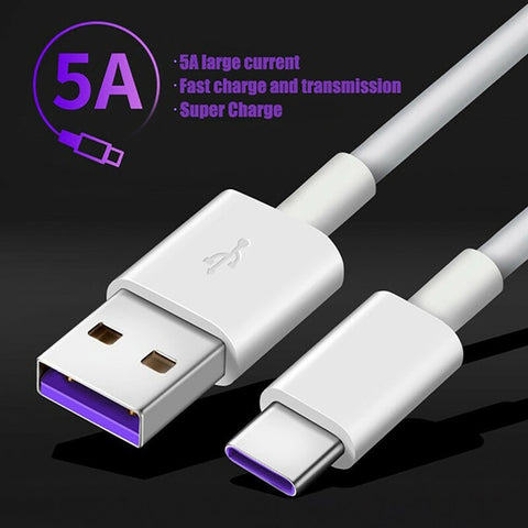 LAIERERT 5A USB Type C Cable For Samsung S20 S9 S8 Xiaomi Huawei P30 Pro Fast Charge Mobile Phone Charging Wire White Cable