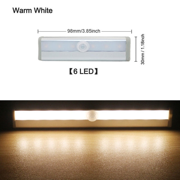 LAIERERT 6/10 LEDs PIR LED Motion Sensor Light Cupboard Wardrobe Bed Lamp LED Under Cabinet Night Light For Closet Stairs Kitchen