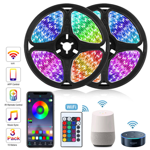 LAIERERT RGB LED Strip Light WIFI LED Lights Strip 12V RGB Tape LED Ribbon SMD 5050 Neon Strip Bluetooth Diode Tape BackLight for Room TV