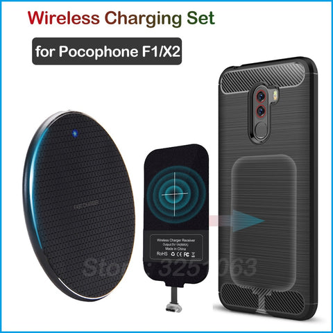 LAIERERT Wireless Charging Device for Xiaomi Pocophone F1 X2 Poco X2 Wireless Charger+Type C Adapter Charging Receiver Gift Phone Case